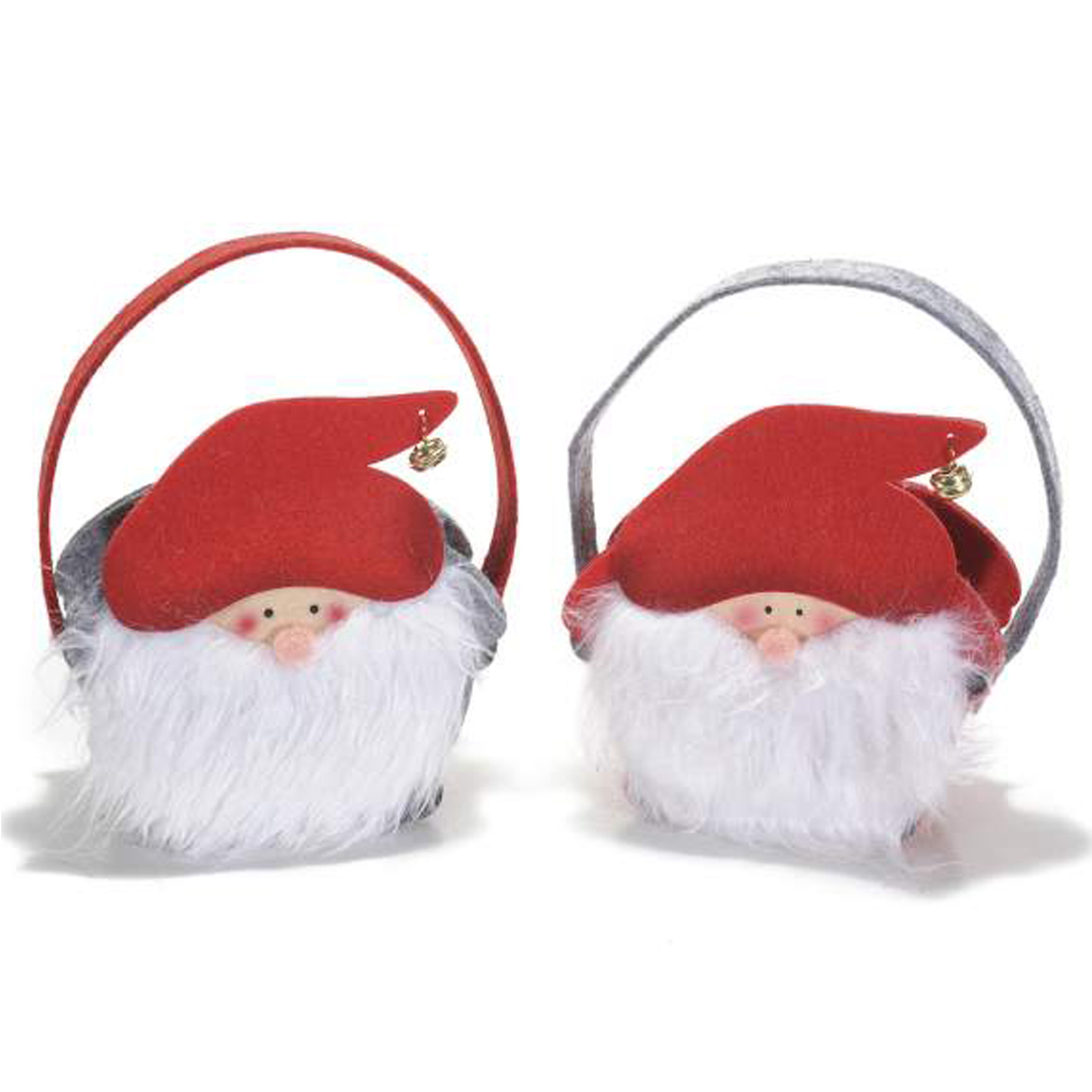4Pz. Babbo Natale borsette in panno con barba e campanella: cm 15x8,2x15 H (c/manico20)